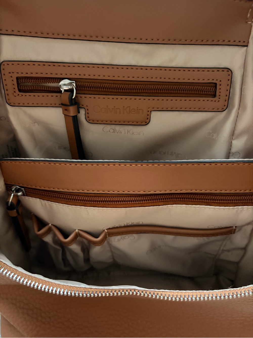 Calvin Klein Brown Pebbled Leather Backpack Purse - Picture 7 of 11